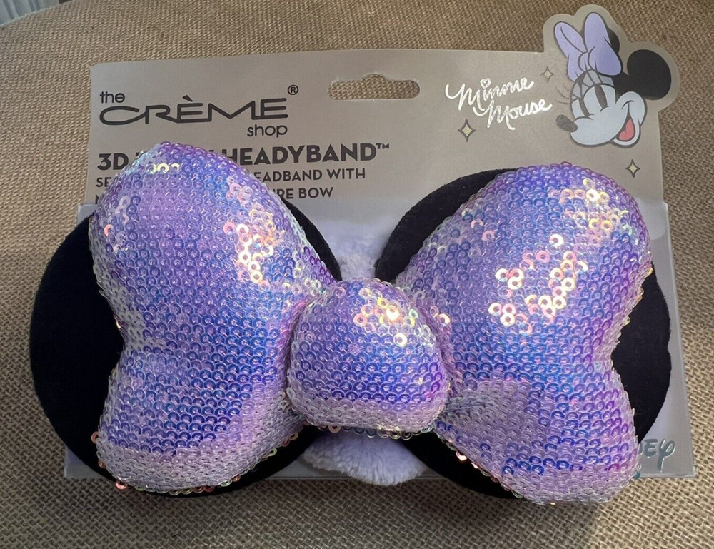 THE CREME SHOP - LIMITED ED. MINNIE MOUSE 3D TEDDY PLUSH SPA HEADBAND PURPLE BOW